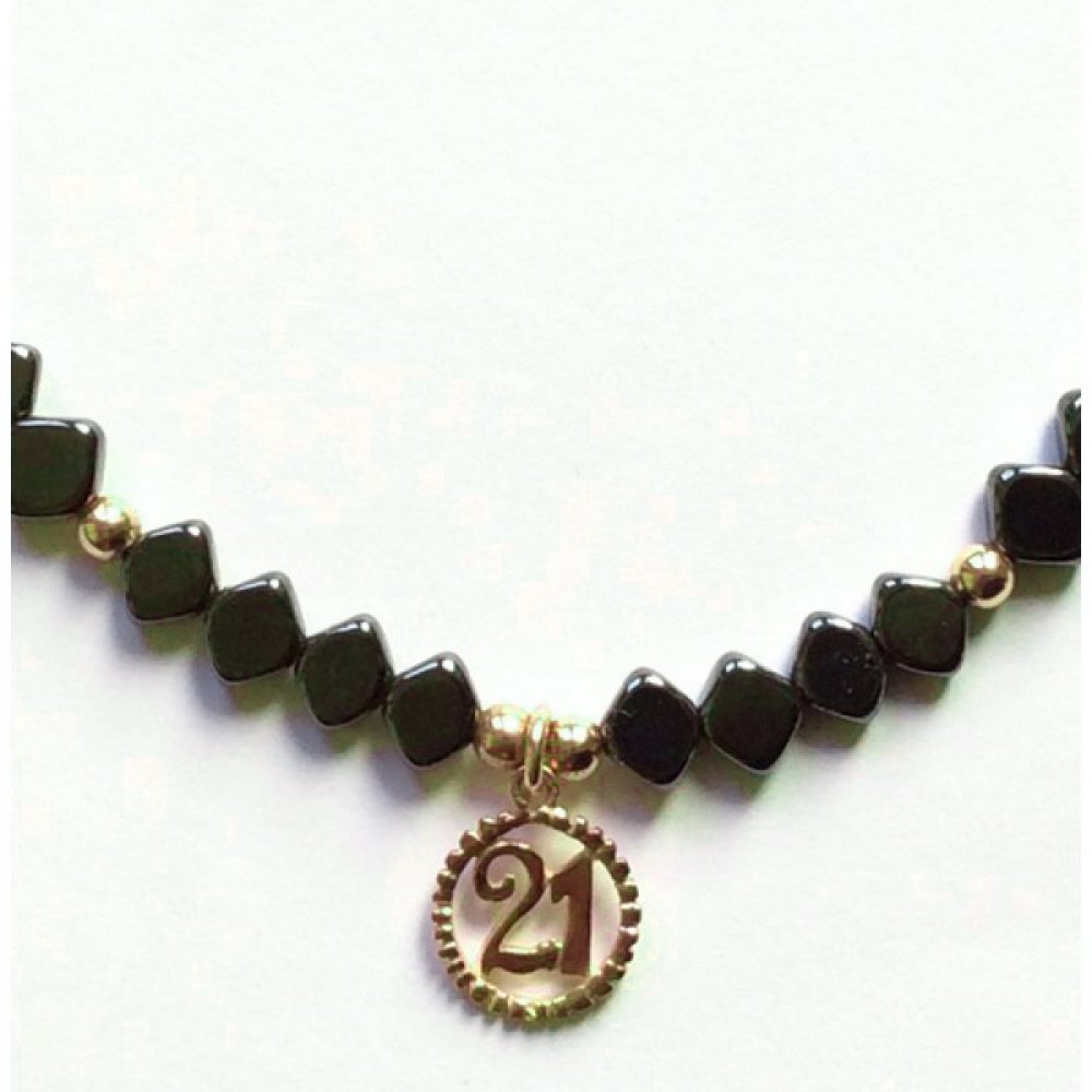 2021 silver charm necklace with hematites and black cord