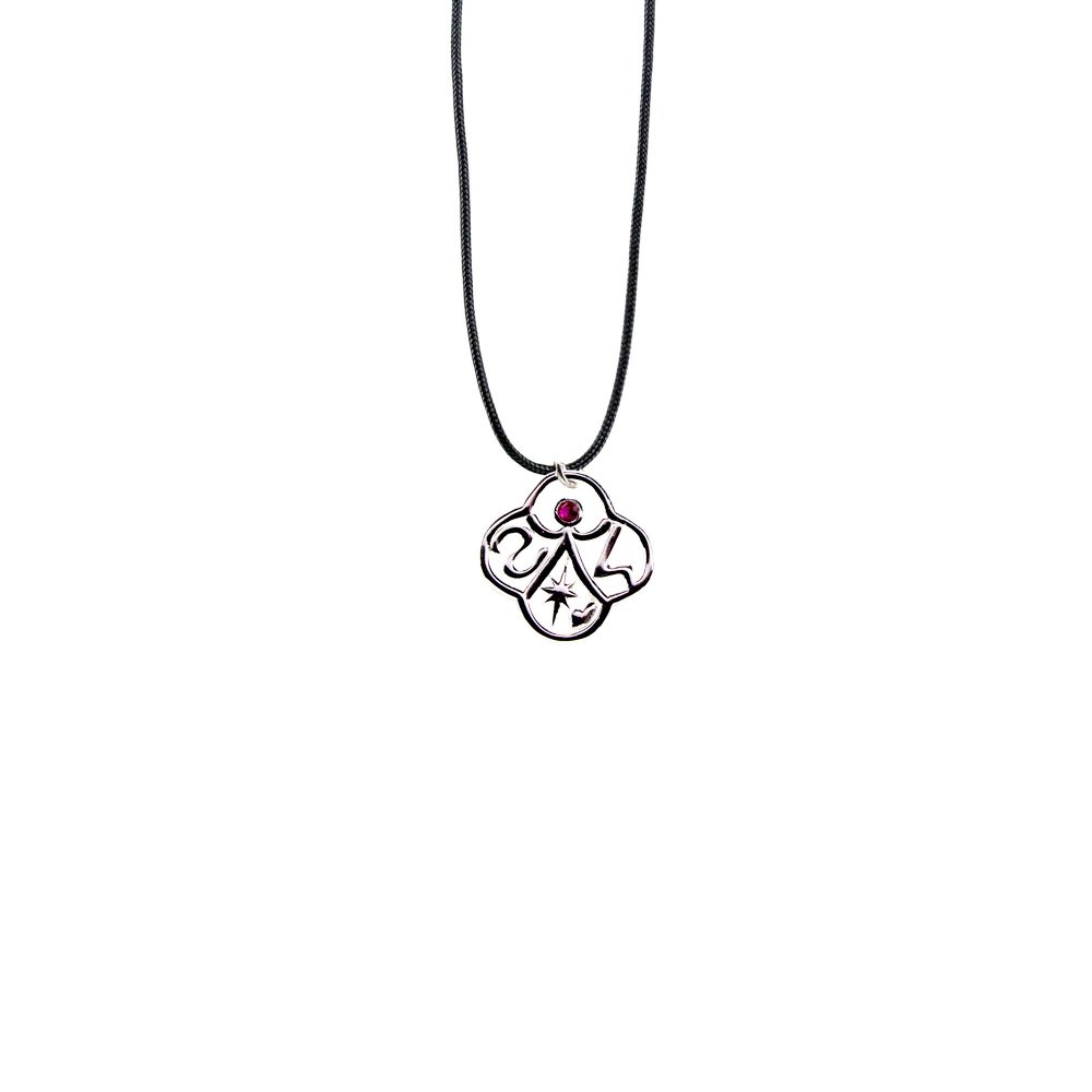  Silver necklace "Syn ston anthropo" with red cz & string