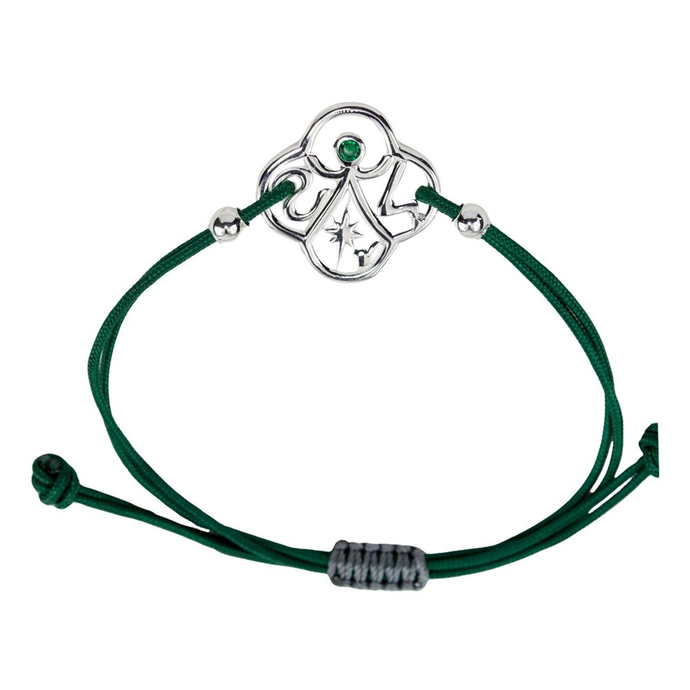 Brass bracelet "Syn ston anthropo" with green cz