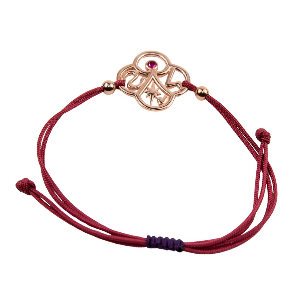 Brass bracelet "Syn ston anthropo" with red cz