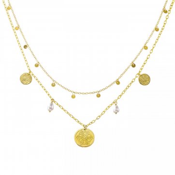 Aphrodite's Rose Κολιέ "Aphrodite's Rose" διπλό με διακοσμητικά μαργαριτάρια