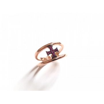 Dogma Ασημένιο δαχτυλίδι, μοτίφ σταυρός με κόκκινα ζιργκόν