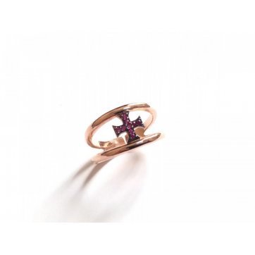 Phantasy Silver ring, cross motif with red zircons