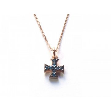 Phantasy Silver cross necklace with sea zircon