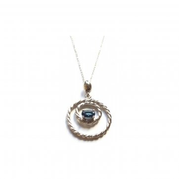 Elite Silver necklace with double twisted circle and london blue topaz