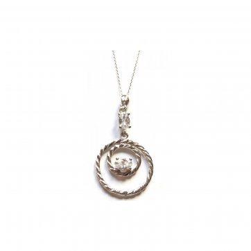 Elite Silver necklace with double twisted circle and white zircon