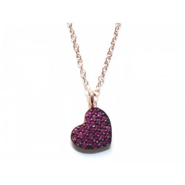 Heart Silver necklace, heart motif and red zircons