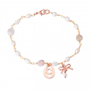 Paschalia Eye bracelet with rosary chain with raw pearls and decorative pink pearl bow