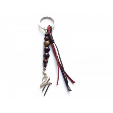 Save The Year 22 2024 Semi-precious Onyx and Tiger's Eye Charm Keychain with Red and Black String