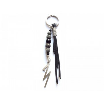 Save The Year 22  Charm Keychain 2024, with Onyx and Jasper semi-precious stones, with black and gray cord