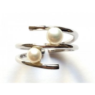 Geometry Silver ring with 2 pearls 1.3 cm thick