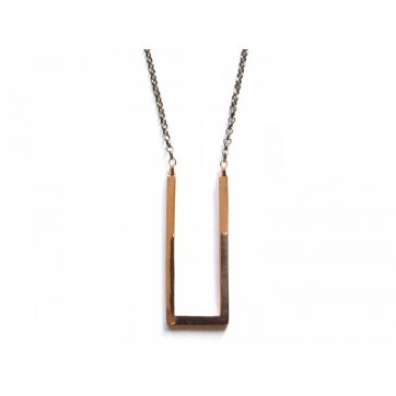 Geometry Silver necklace with black chain and rectangle pattern