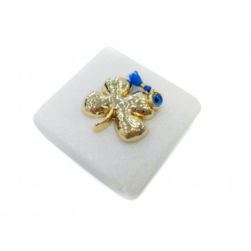 Save The Year 22 Marble table charm with golden four-leaf clover