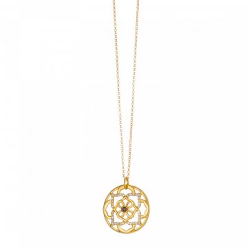 Harmony Silver mandala flower necklace, white & brown zircons and chain