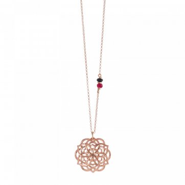 Harmony Ασημένιο κολιέ mandala flower, αχάτες και καδένα