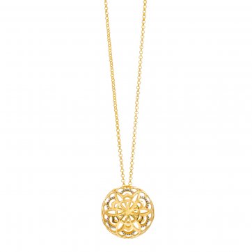 Harmony Mandala flower necklace, white zircons and chain