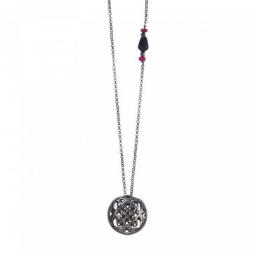 Harmony Mandala flower necklace, agates & hematites and chain