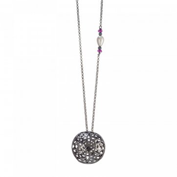 Harmony Mandala flower necklace, agates, pearl & hematites and chain