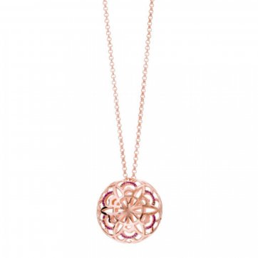 Harmony Mandala flower necklace, fuchsia zircon and chain