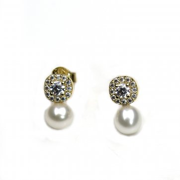 Elixir K9 gold earrings with pearl and white zircons