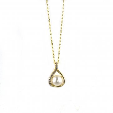 Elixir K9 gold necklace with white zircons & pearl