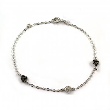 Elixir White gold bracelet 14K with hearts with white and black cz