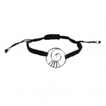 Inspired Silver macrame bracelet with "In Spiral" pattern and black string