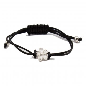 Mythos Silver Rose Bracelet with black cord