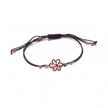 Nostalgia Silver bracelet with brown cord and daisy motif