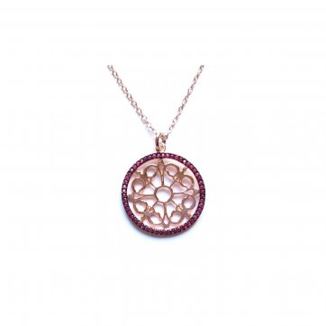 Nostalgia Silver necklace with round motif and red zircons