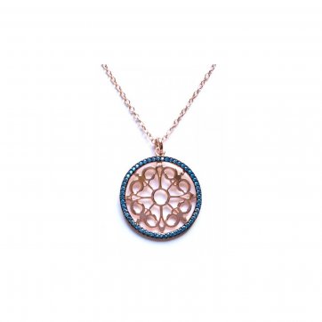 Nostalgia Silver necklace with round motif and sea zircon