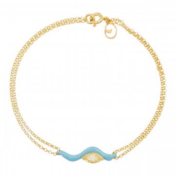 Waves Silver wave bracelet with blue enamel and yellow zircon, double silver gold-plated chain