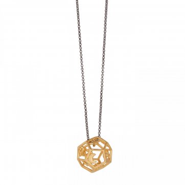 Save The Year 22 Necklace 2024 charm goldplated dodecahedron with 12 symbols on its bases, black platinum chain 90 cm.