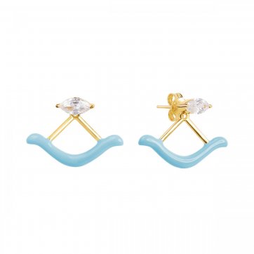 Waves Silver jacket wave earrings with blue enamel and white zircon