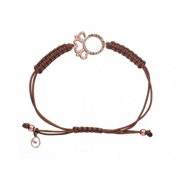 Omikron Silver macrame crown bracelet with brown zircons and brown cord