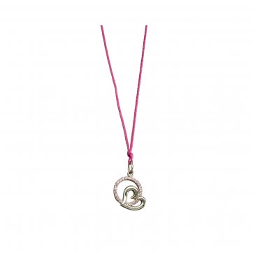 Omikron Silver heart necklace with pink zircon and pink cord