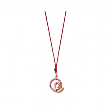 Omikron Silver heart necklace with red zircons and red cord