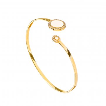 Omikron Silver bracelet with small and large round motif, white zircons and ivory enamel