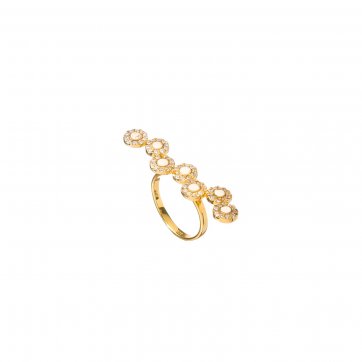 Omikron Silver ring with round motifs, white zircons and ivory enamel
