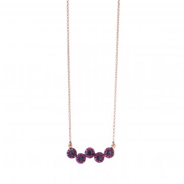 Omikron Silver necklace with round motifs, fuchsia zircons and black enamel