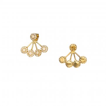 Omikron Silver earrings with round motifs, white zircons and ivory enamel