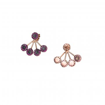Omikron Silver earrings with round motifs, fuchsia zircons and black enamel