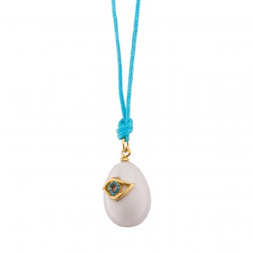 Paschalia White onyx paste necklace with turquoise zircon silver eye and turquoise cord