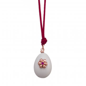 Paschalia White onyx paste necklace with silver flower, red zircon and burgundy cord
