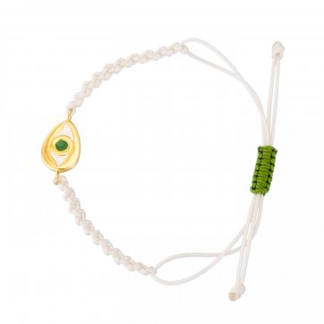 Paschalia Silver bracelet with gold-plated eye, green and ivory enamel, ivory cord