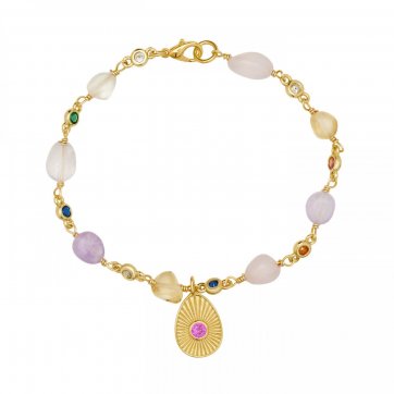 Paschalia Gold-plated bracelet with purple zircon, rosary chain with semi-precious stones and colorful crystals