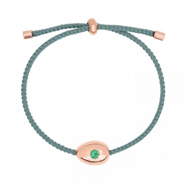 Paschalia Rose gold egg bracelet with green zircon & petrol string