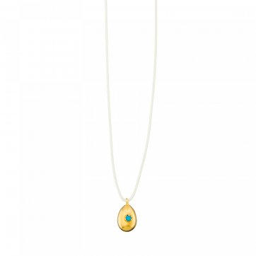 Paschalia Gold-plated egg necklace with turquoise zircon & ivory cord
