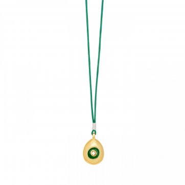 Paschalia Gold-plated necklace with 3D eye motif, green and ivory enamel, green cord