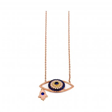 Phantasy Silver eye necklace with blue, yellow and white zircons